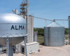 Grain bin at agricultural facility constructed with Nebraska millwright services