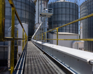 Nebraska agricultural construction work on a horizontal conveyor at grain facility